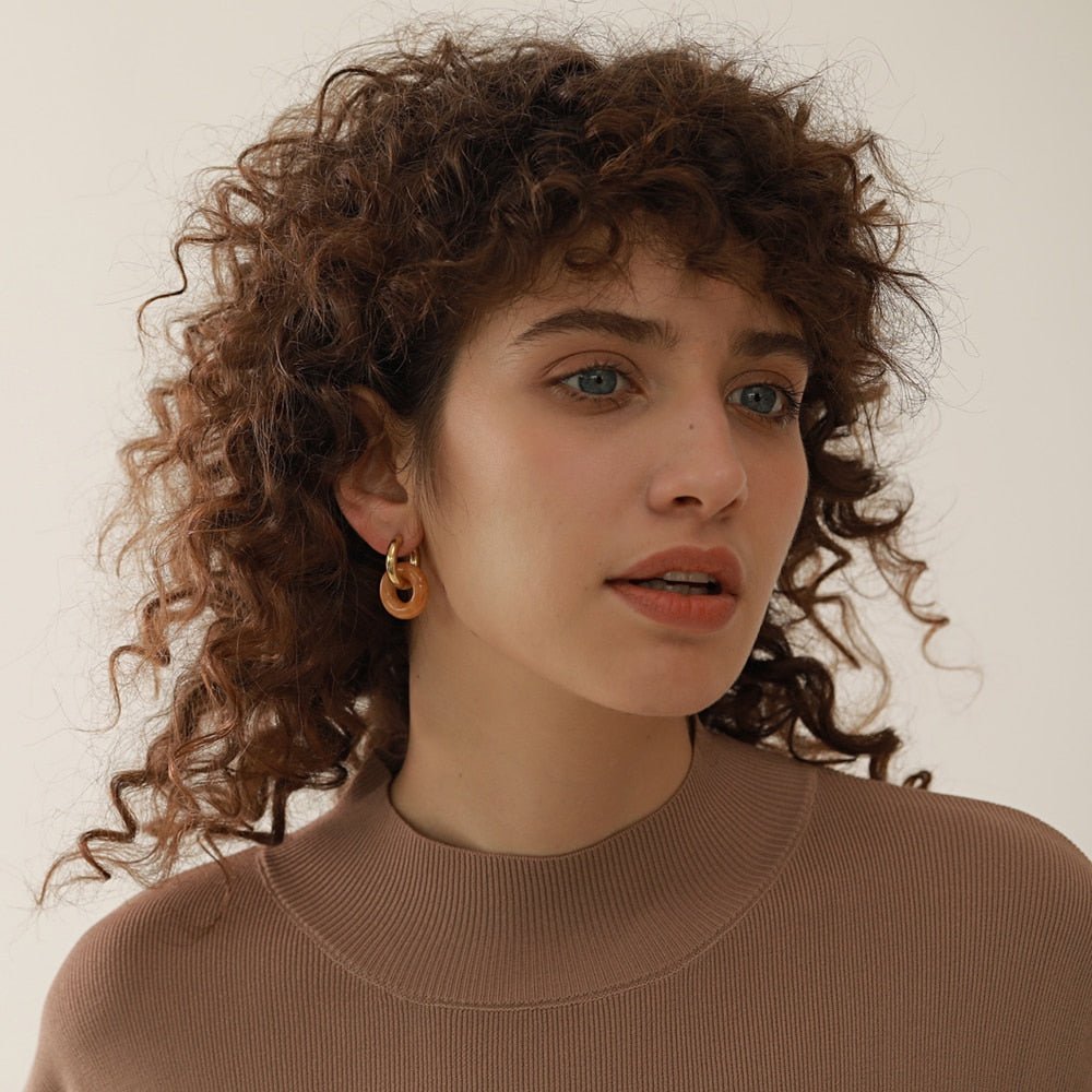 Natural Stone Drop Hoop Earrings - Stella Sage