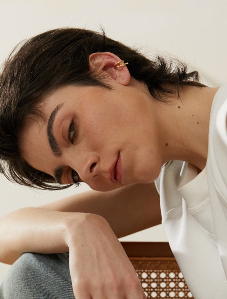 Spiraling Down Stacked Sterling Cartilage Cuff - Stella Sage