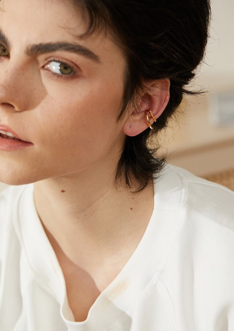 Spiraling Down Stacked Sterling Cartilage Cuff - Stella Sage