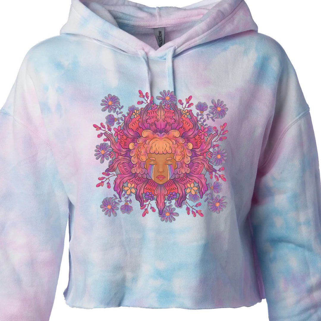 Trippy Flower Child Tie Dye Crop Hoodie - Stella Sage