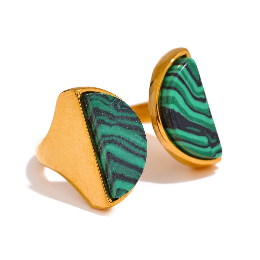 Twin Crescent Malachite Stone Ring - Stella Sage