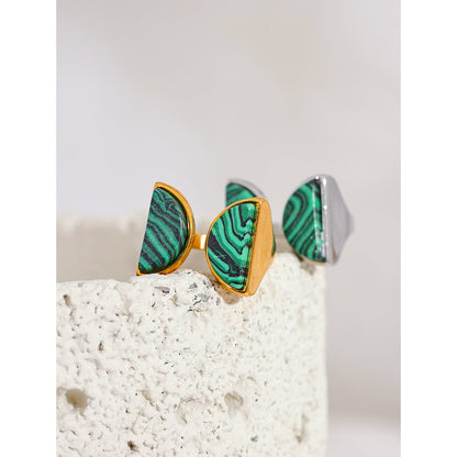 Twin Crescent Malachite Stone Ring - Stella Sage