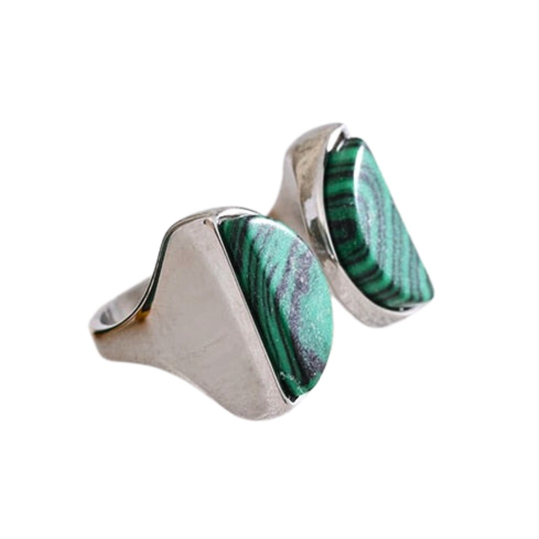 Twin Crescent Malachite Stone Ring - Stella Sage