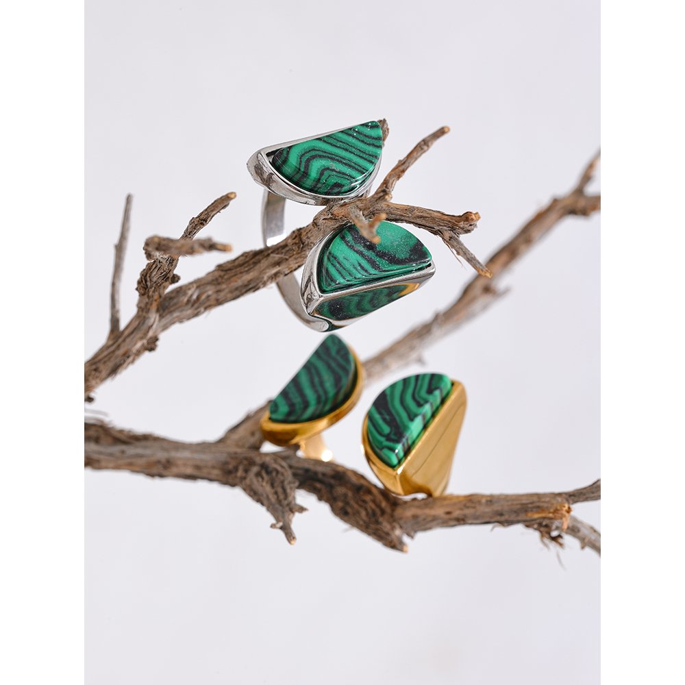 Twin Crescent Malachite Stone Ring - Stella Sage