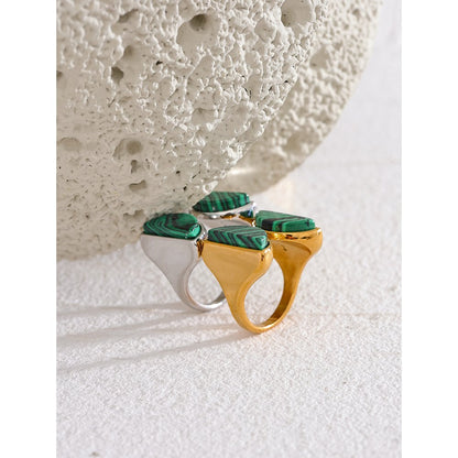 Twin Crescent Malachite Stone Ring - Stella Sage