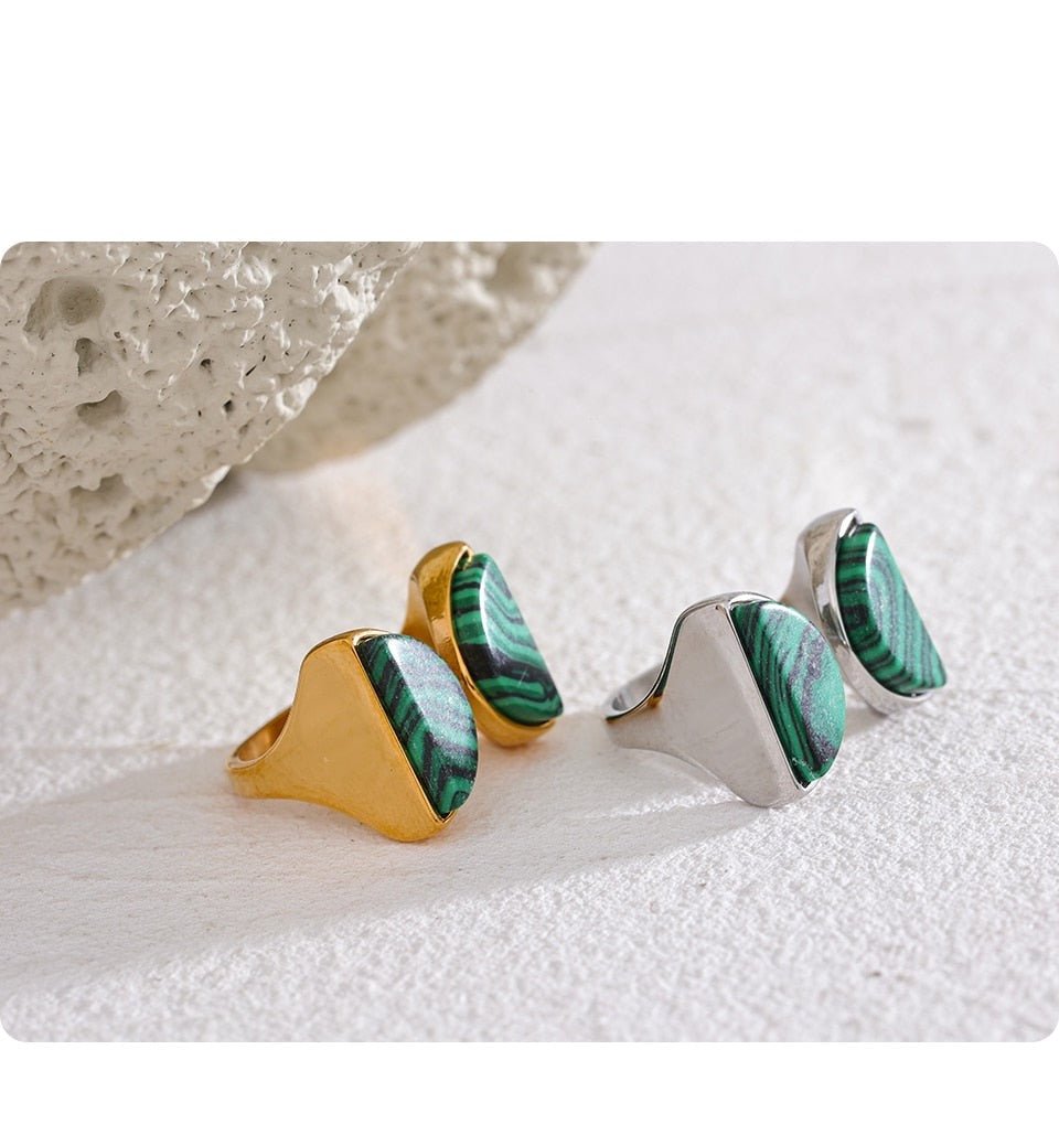 Twin Crescent Malachite Stone Ring - Stella Sage