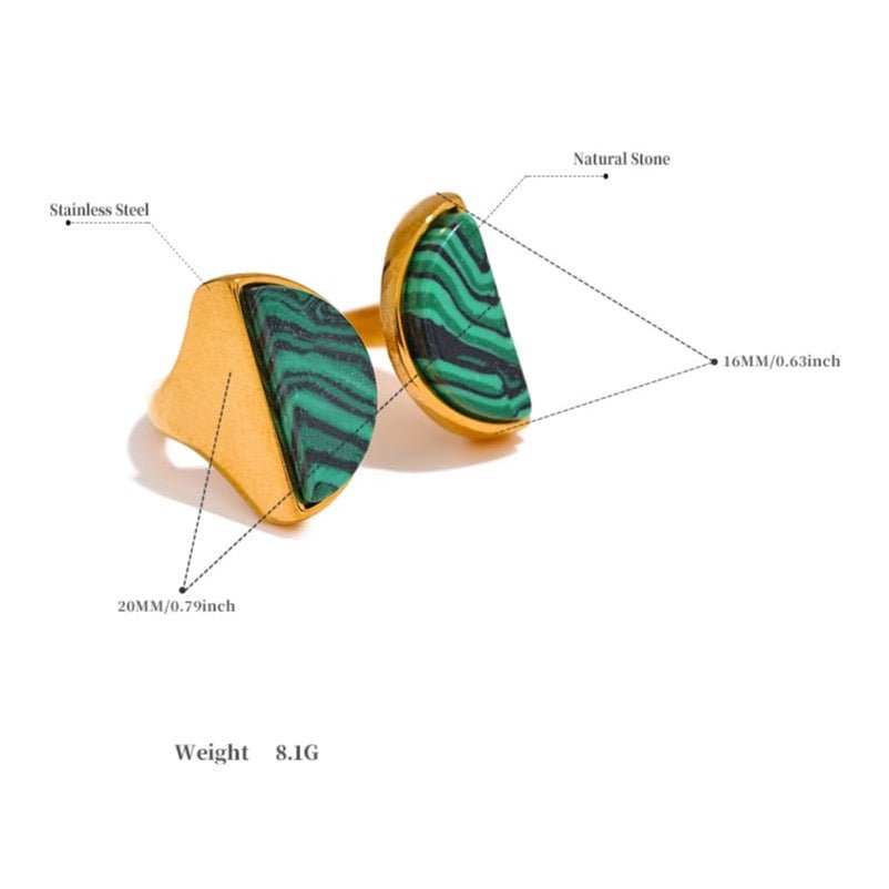 Twin Crescent Malachite Stone Ring - Stella Sage